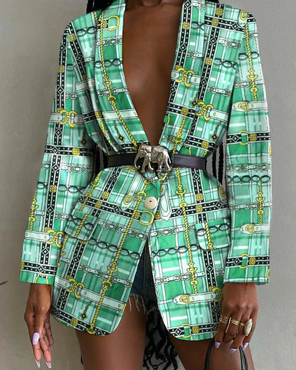 Women's Stylish Printed Shawl-Collar Single-Breasted Blazer with Belt in various colours