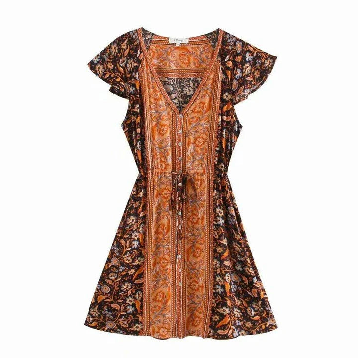 Premium ladies' long sleeve mini dress in a chic printing pattern, made with high-quality British-sourced cotton for comfort and style.