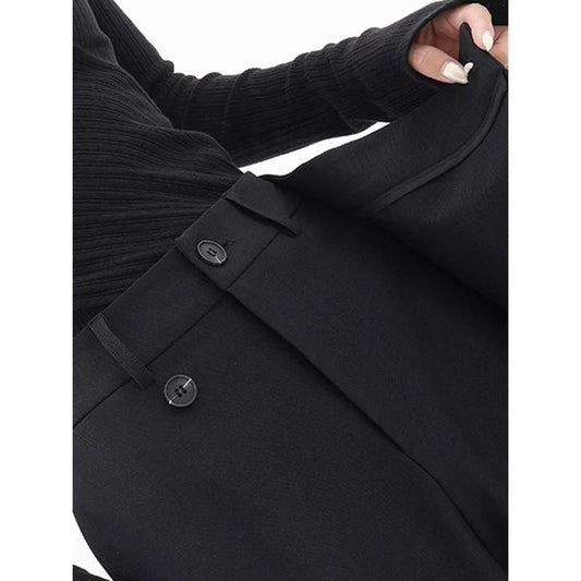 Stylish high-waisted wide-leg fashion trousers for women, made from a premium cotton-polyester blend for comfort and durability.