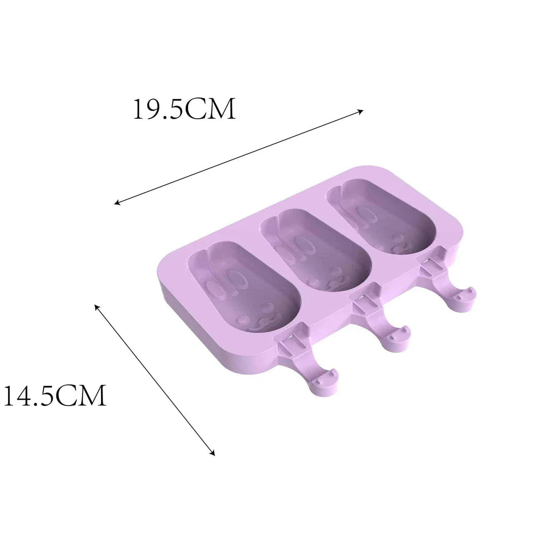 Purple silicone popsicle mould with stainless steel sticks, perfect for creating homemade frozen treats with a British flair