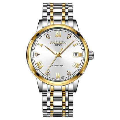 Premium automatic mechanical watch with leather strap, featuring a stainless steel case, luminous hands and markers, and a stylish British-inspired design
