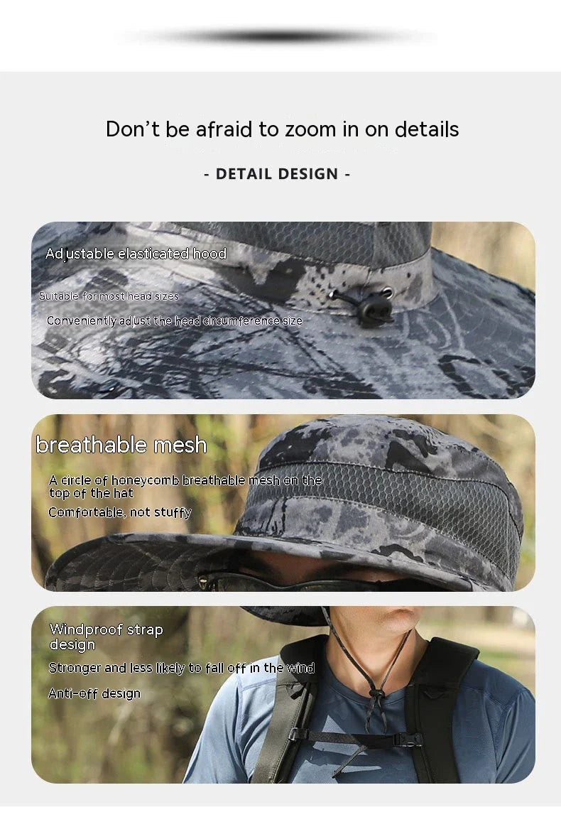 Versatile outdoor sun hat made of premium nylon fabric, providing sun protection and breathability for hiking, climbing, and fishing activities