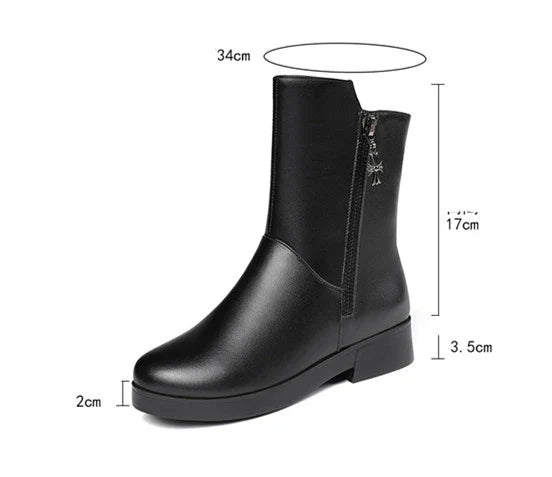 Luxurious velvet mid-calf boots with thick heels, perfect for women's winter fashion in the UK