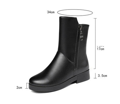 Luxurious velvet mid-calf boots with thick heels, perfect for women's winter fashion in the UK