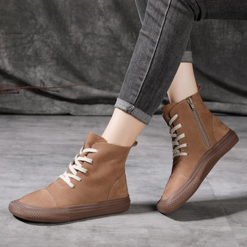 Premium first-layer cowhide casual women's leather loafers with square toe design and durable rubber sole
