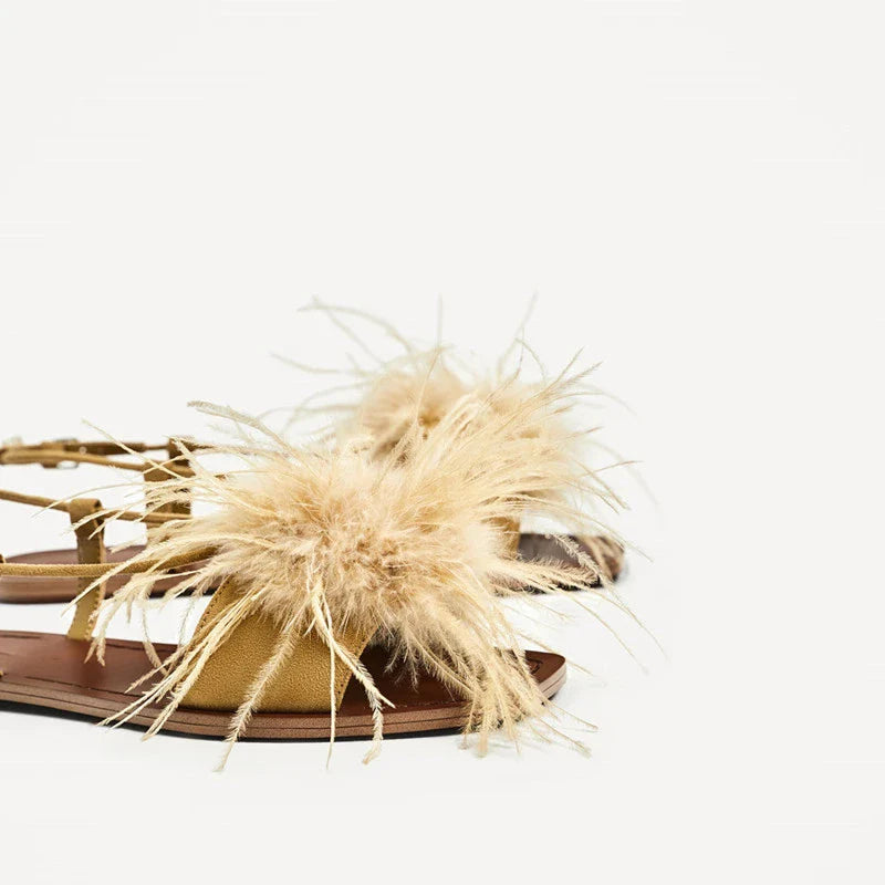 Fairy Beach Flat Bohemian Roman Sandals in ginger colour, featuring a unique Bohemian-inspired design and comfortable, durable construction.