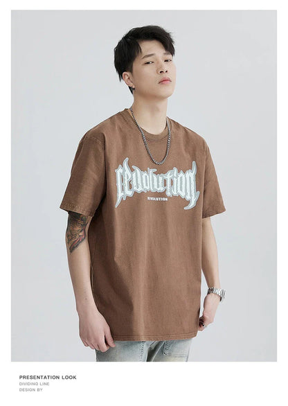 Premium vintage-inspired short-sleeved t-shirt in a distressed black colour, made of soft pure cotton fabric