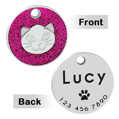 Premium stainless steel ID tag with engraved glitter design and customisable text