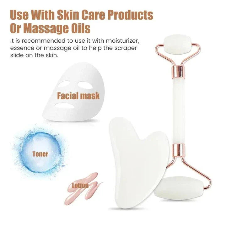 Gua Sha Roller and Scraping Board Set for Facial Massage and Skin Rejuvenation