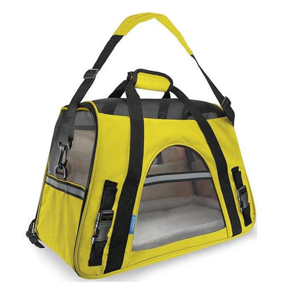 Portable pet carrier bag made of durable nylon with breathable mesh panels for your dog or cat's comfort during travel