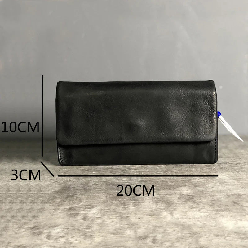 Premium handcrafted cowhide wallet with retro-inspired design, featuring hidden zipper compartment and dedicated card slots