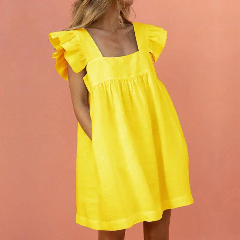 A sophisticated casual dress in a timeless solid colour, made from premium polyester for ultimate comfort and style.