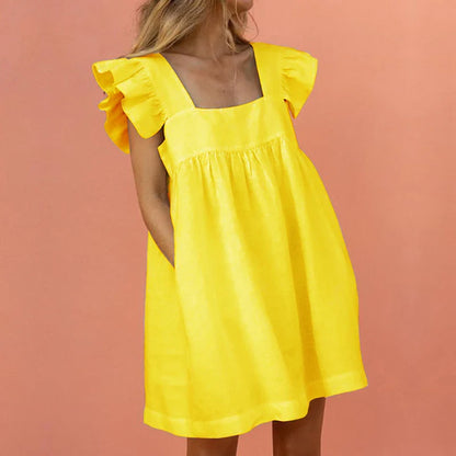 A sophisticated casual dress in a timeless solid colour, made from premium polyester for ultimate comfort and style.