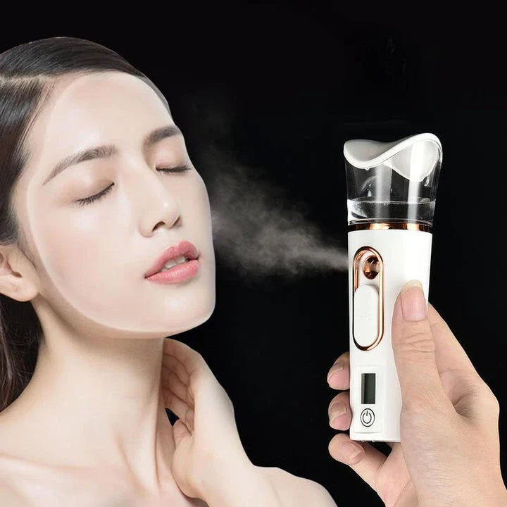 Rechargeable mist facial sprayer and nebulizer with compact, portable design and advanced hydration technology
