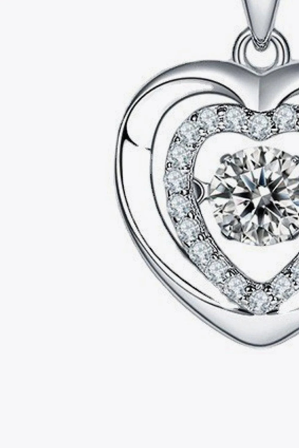 Elegant moissanite heart pendant necklace in 925 sterling silver, featuring a sparkling moissanite centre stone and shimmering zircon accents