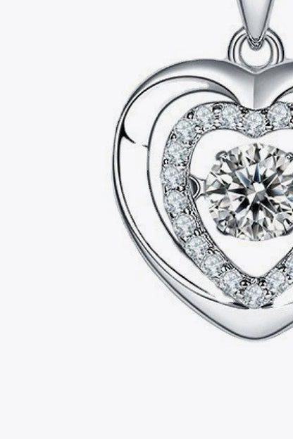 Elegant moissanite heart pendant necklace in 925 sterling silver, featuring a sparkling moissanite centre stone and shimmering zircon accents