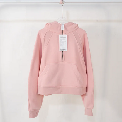 Premium women's sports fleece hoodie with half zip, available in a range of sophisticated colours