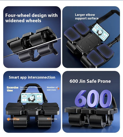 Premium 4-wheel abdominal roller with automatic rebound and mobile app for core strengthening and fitness workout