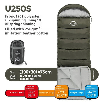 Naturehike Luxury Down-filled Sleeping Bag for Outdoor Camping in Hollow Cotton/Clay Gray, Hollow Cotton/Moxa Leaf Green, and Down Cotton/Sky Blue colours