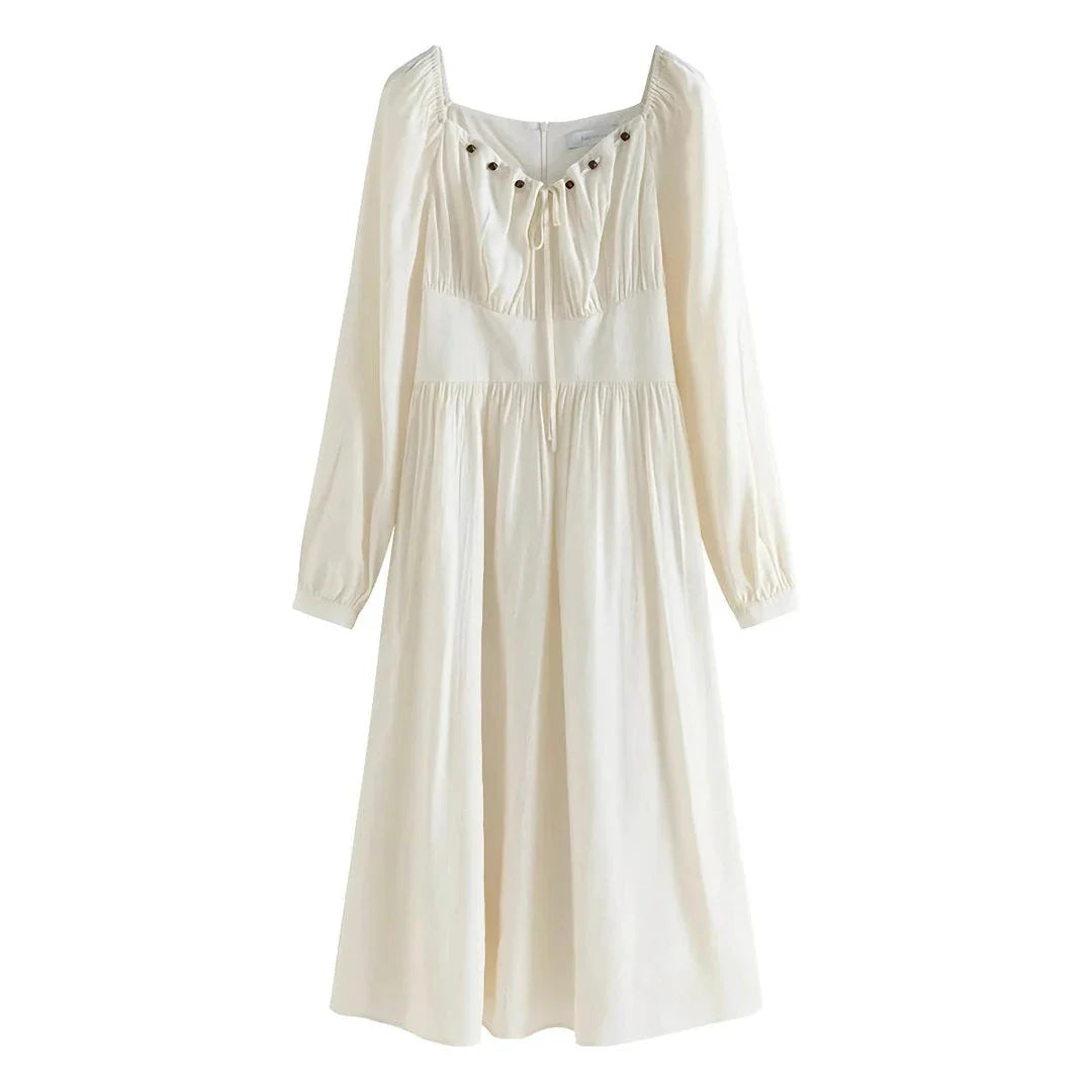 Elegant Chinese-Style Romantic Dress for Women in Creamy-White Colour