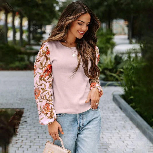 Stylish printed lantern sleeve casual top in various vibrant colours, perfect for the modern British woman's wardrobe