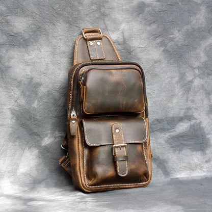 Premium handcrafted cow leather one-shoulder messenger bag for men in vintage brown colour