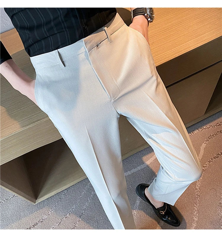 Premium men's suit trousers in a variety of colours, featuring a subtle textured drape and exceptional stretch for all-day comfort and style.