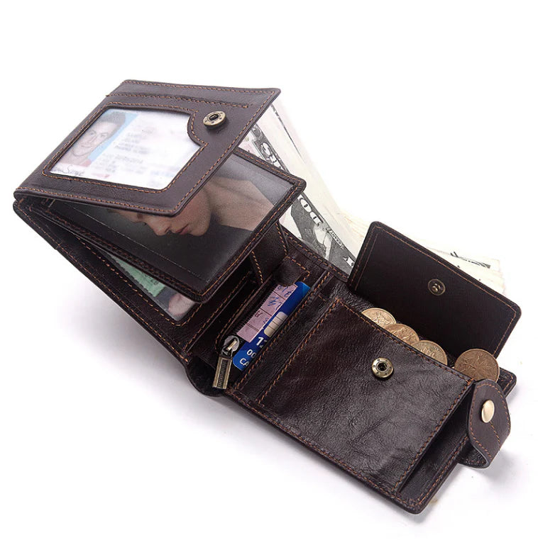 Premium British cowhide leather wallet with multi-card design and anti-magnetic protection