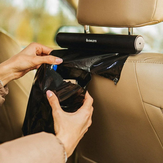 Owleys Suspendable Garbage Bag Dispenser - Compact and convenient car accessory for tidy travellers