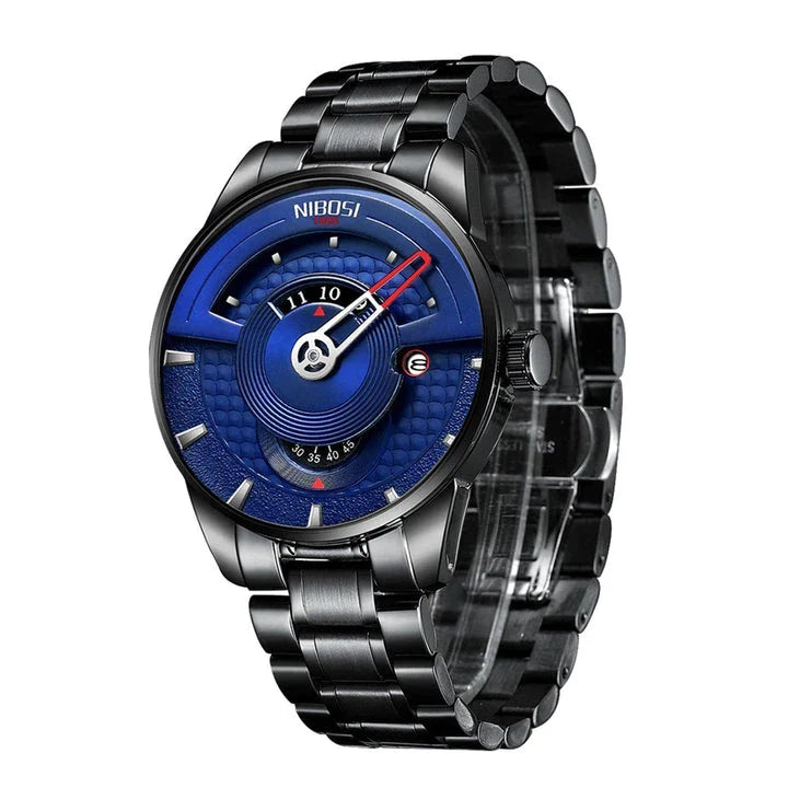Premium gold-black quartz waterproof watch with alloy case and solid steel strap