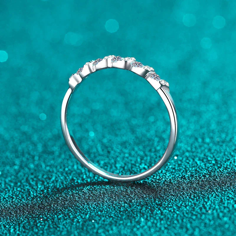 Exquisite Moissanite-Adorned Ripple Fashion Ring in Sterling Silver, Available in a Range of UK Sizes
