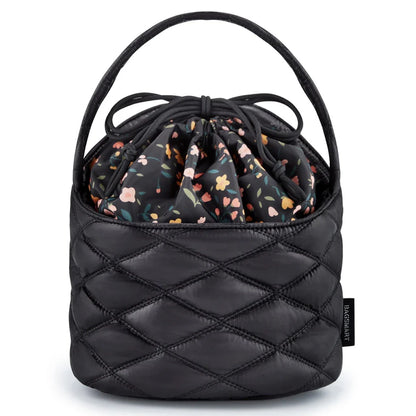 Premium waterproof drawstring cosmetic bag with elastic pockets for organised makeup storage and easy access