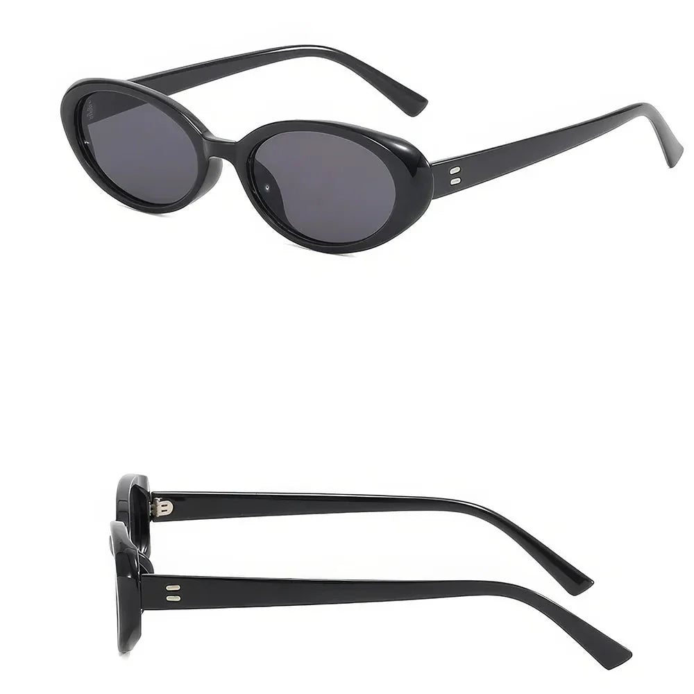 Oval-shaped women's sunglasses in a white and grey colour, offering UV protection and a stylish, retro-inspired design.