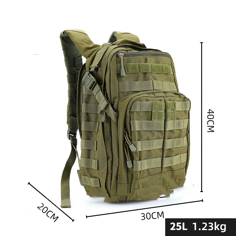 Rugged Outdoor Army Assault Backpack with 25-litre capacity, durable Oxford cloth construction, and padded shoulder straps for comfortable wear.