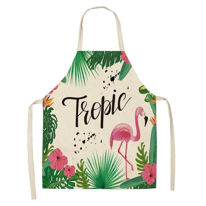 Flamingo Print Apron with Adjustable Neck Strap and Waist Ties, Made of Cotton and Linen Blend