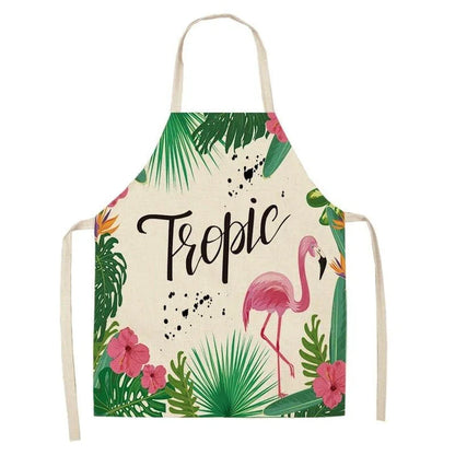 Flamingo Print Apron with Adjustable Neck Strap and Waist Ties, Made of Cotton and Linen Blend