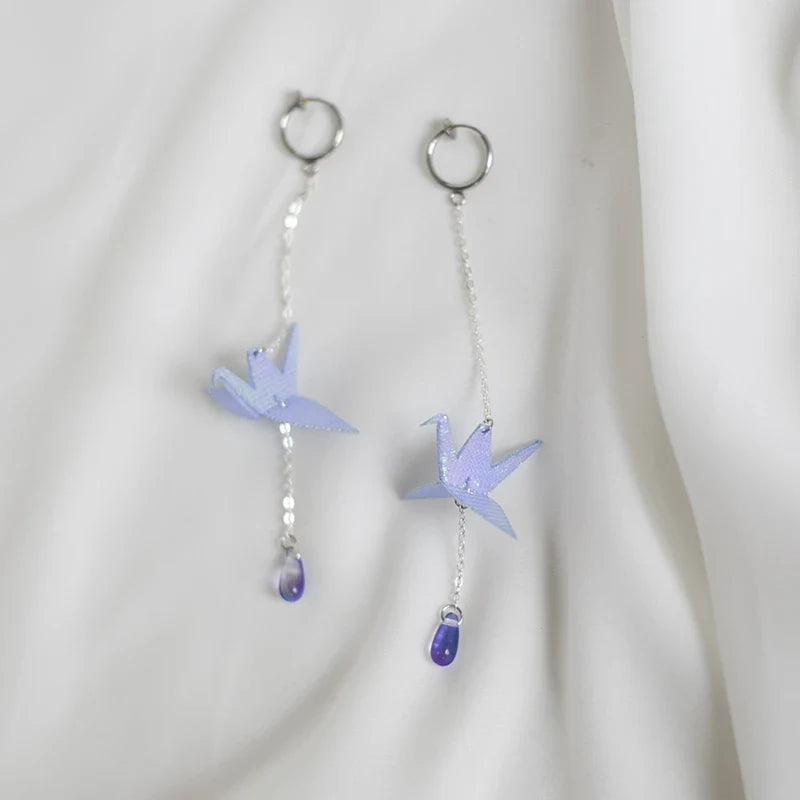 Exquisite handcrafted Thousand Origami Crane Earrings in silver and gold tones, a unique British treasure