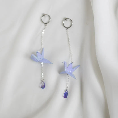 Exquisite handcrafted Thousand Origami Crane Earrings in silver and gold tones, a unique British treasure