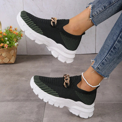 Stylish mesh trainers for women with a breathable, comfortable design and chunky muffin heel