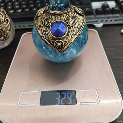 Shimmering resin mermaid bottle with iridescent tail, bathed in moonlight and captivating ambience