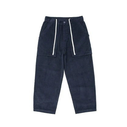 Retro corduroy straight-leg casual trousers for men in khaki and navy blue colours