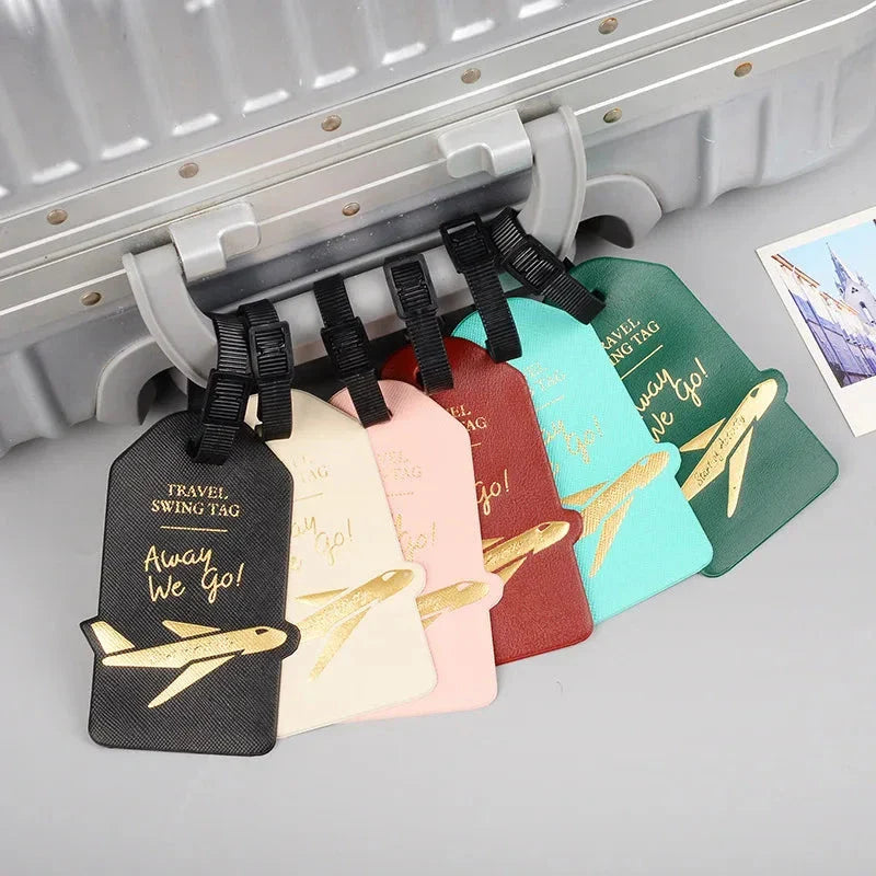 Premium PU leather luggage tag with elegant design and secure strap for UK travellers