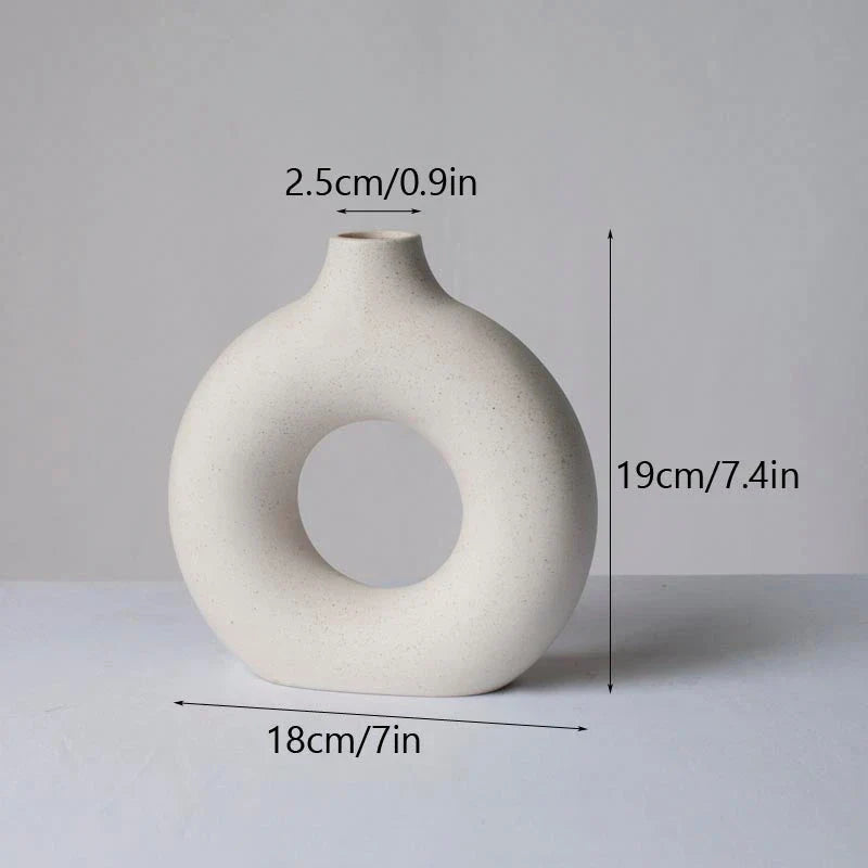 Circular Hollow Ceramic Vase in a minimalist, Nordic-inspired design for elegant home decor