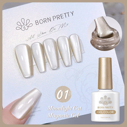 Radiant white light magnetic gel nail polish with sparkling glitter for enchanting, shimmering nail art designs