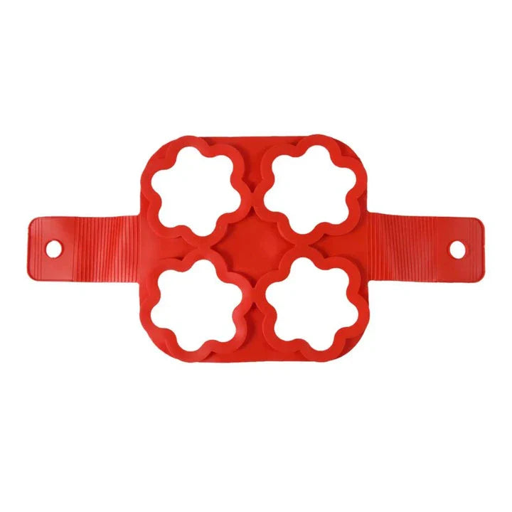 Red silicone non-stick pancake and egg mold ring for making perfectly shaped breakfast items