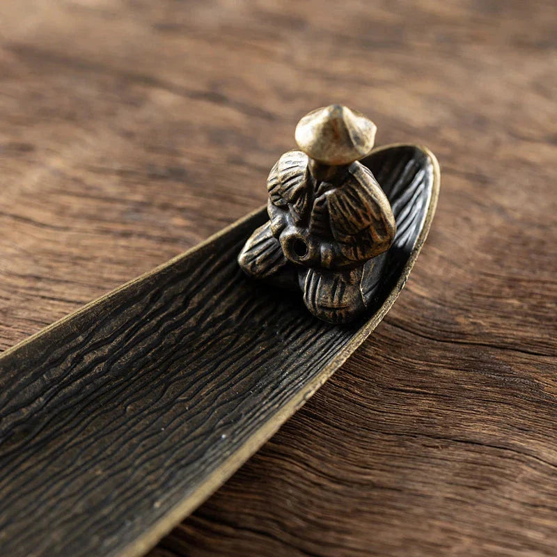 Elegant copper incense holder with Bodhi leaf design for peaceful home decor