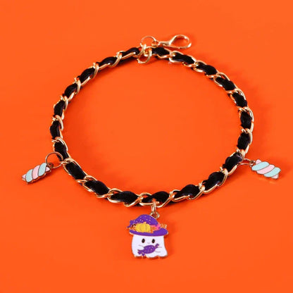 A pet collar made of premium velvet with metal bat charms, perfect for Halloween festivities