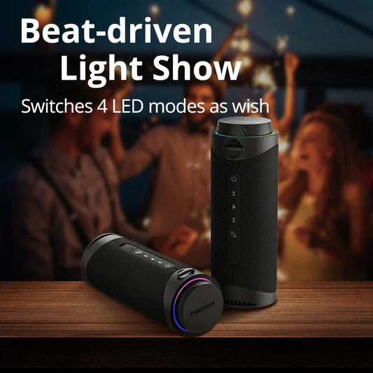 Immersive 360-degree surround sound Bluetooth speaker with vibrant LED light show for enhanced audio-visual experience