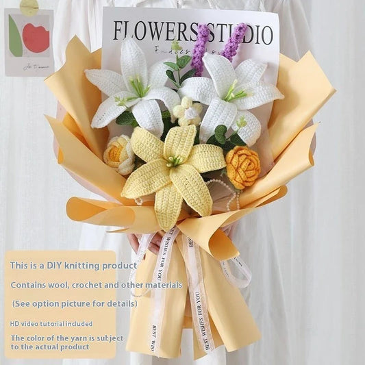 Handmade bridal bouquet in elegant crochet and weave with a soft, gentle pink hue
