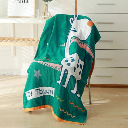 Luxuriously soft and quick-drying cartoon bath towel with 5-layer gauze cotton construction